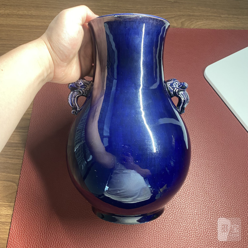 清乾隆 茄皮紫釉双兽耳尊 - 图8